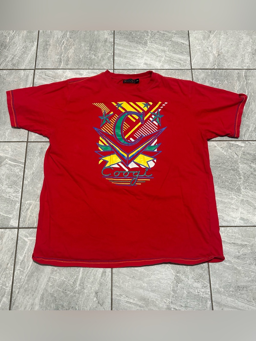 Vintage Coogi Graphic T Shirt Men’s XXL Red Colorful Logo 90s Y2K Cotton
